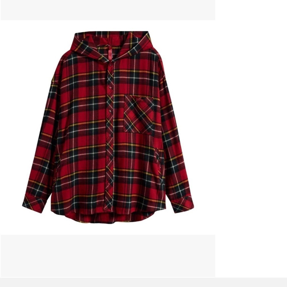 Plaid Flannel Hooded Pajama Top and Bottom xl skims